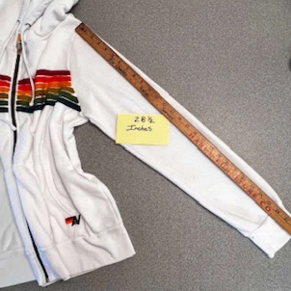 Aviator Nation White Hoodie with Blue and Orange Stripes - Picture 9 of 10
